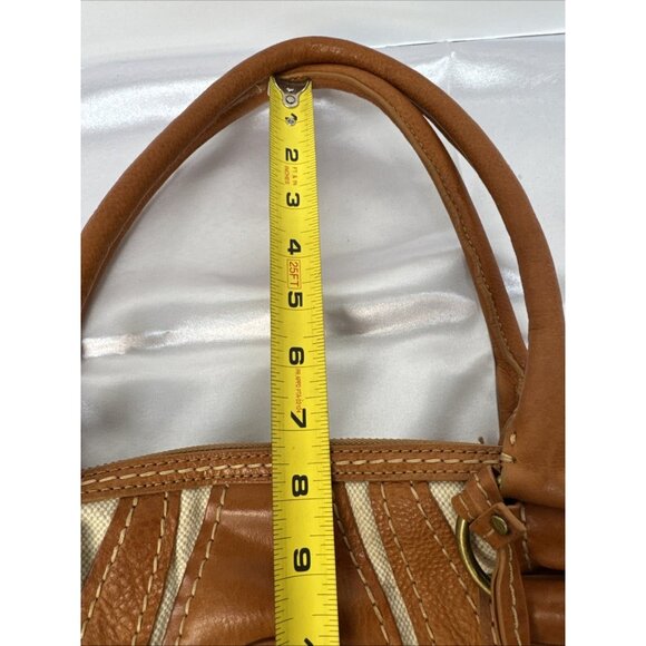 Frye Tan Leather & Canvas Mini Satchel Handbag With Double Handles & Zipper Clos - Picture 14 of 16